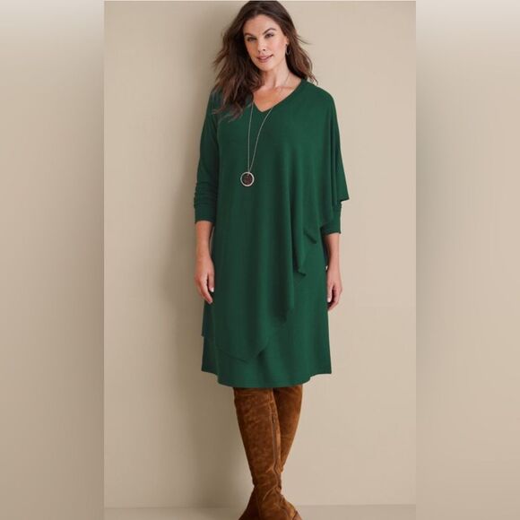 Soft Surtoundings Marla Dress Green Size XL Oversized Minimalist Lagenlook Boho - Picture 1 of 6